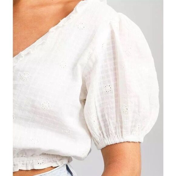 Wrangler x Billabong Lace White Eyelet Peasant Western Cowgirl Crop Top L - Picture 3 of 7